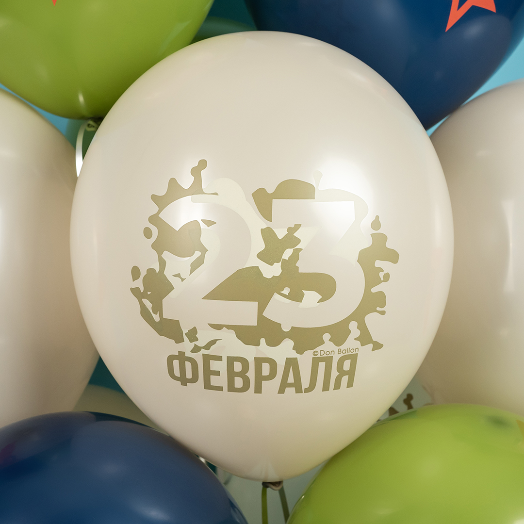 Шар (12''/30 см) 23 Февраля, Настоящему Герою, Ассорти, пастель, 2 ст, 25 шт.
