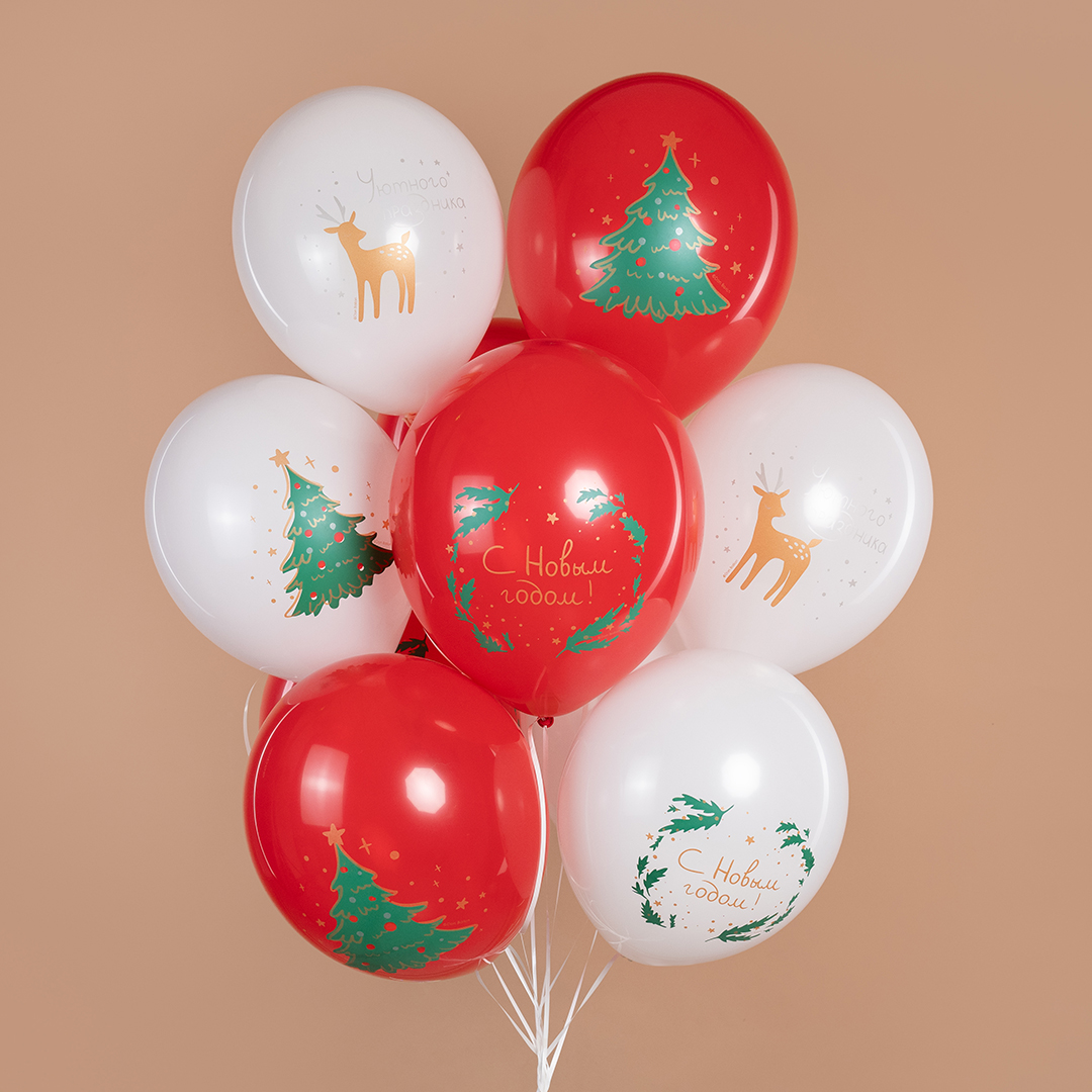Шар (12''/30 см) С Новым Годом!, Белый/Красный, пастель, 2 ст, 25 шт.