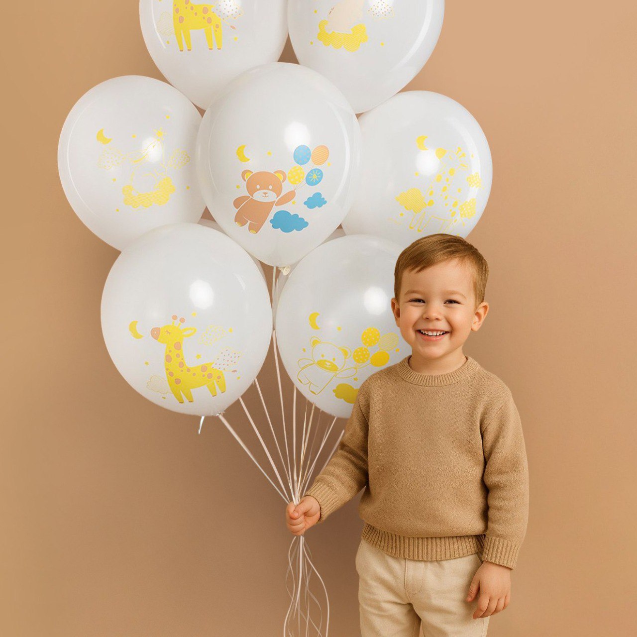 Шар (12''/30 см) Любимые зверята, Белый, пастель, 2 ст, 25 шт.