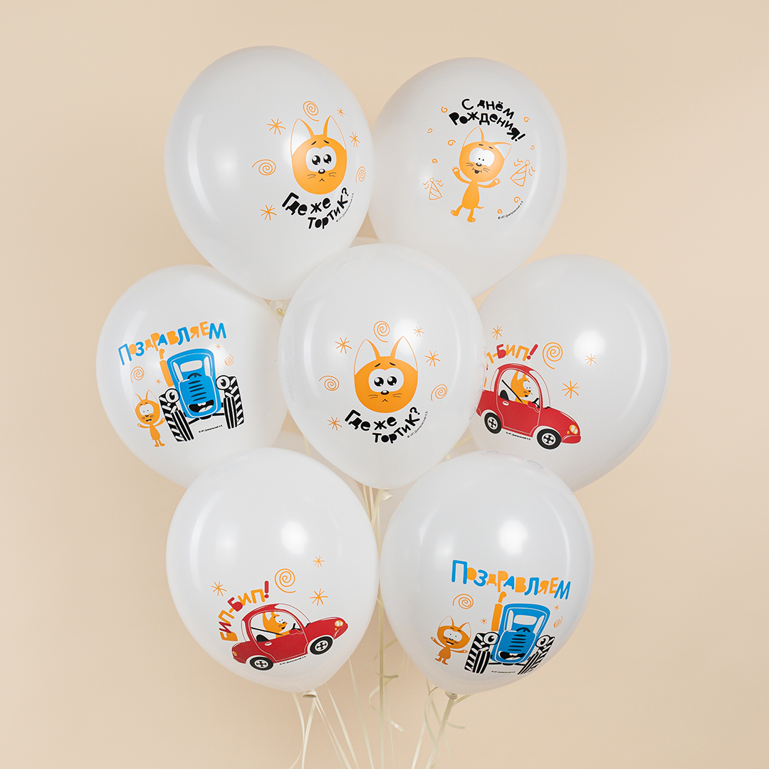 Шар (12''/30 см) Синий трактор и Котенок Котэ, Белый, пастель, 1 ст, 25 шт.