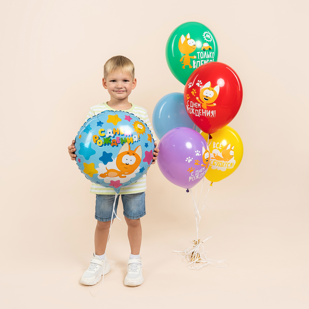 Шар (12''/30 см) Котенок Котэ, С Днем Рождения!, Ассорти, пастель, 1 ст, 25 шт.