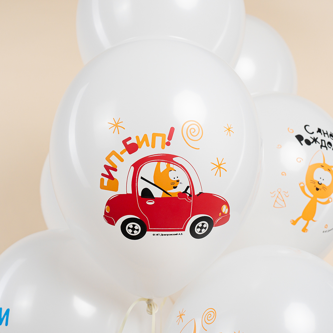 Шар (12''/30 см) Синий трактор и Котенок Котэ, Белый, пастель, 1 ст, 25 шт.