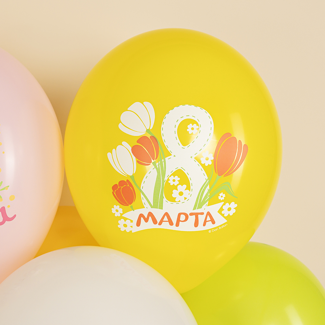Шар (12''/30 см) 8 Марта, Весенние цветы, Ассорти, пастель, 1 ст, 25 шт.